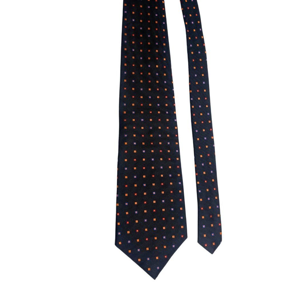 Men's Dress Tie Black with Multi-Color 100% Silk